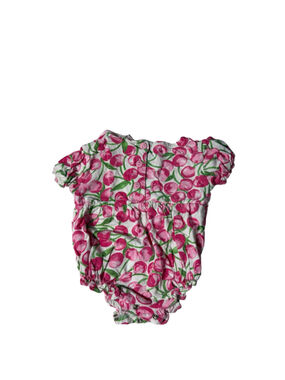 Vintage Y2K Little Miracles Cherry Print Bubble Romper Pink Cottagecore Baby